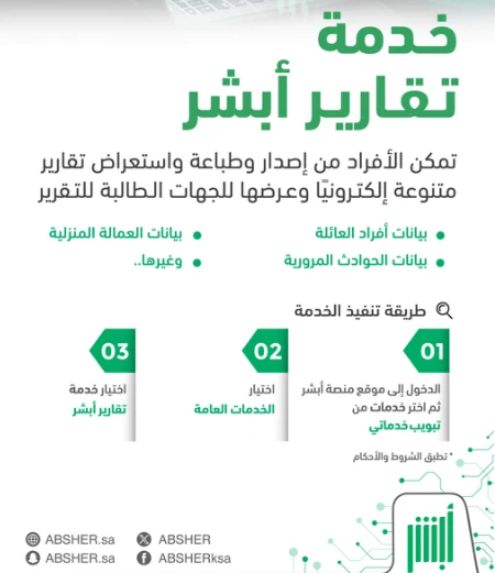 عربي ودولي  إصدار وطباعة تقارير أبشر الكترونيا بالخطوات الصحيحة من خلال الموقع الرسمي للمنصة